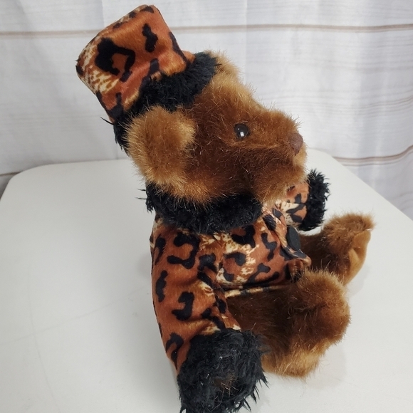 Vintage Dankin Brown Teddy Bear Wearing Leopard Animal Print Outfit 11" Plush - Picture 4 of 9